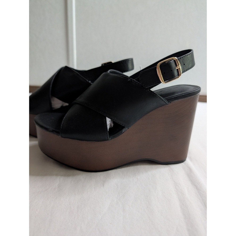 Universal Thread Naomi Black Crisscross Wedge Platform Sandals Womens 6.5 NEW
